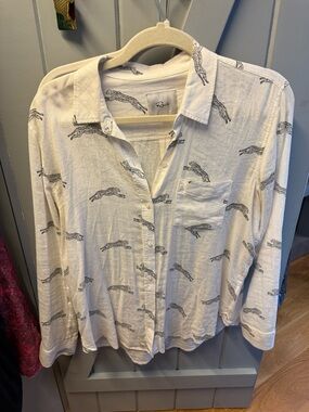 Rails White Button-Up with Black Cheetah Print